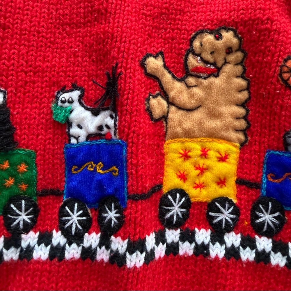 Vintage Toddler Cardigan Sweater Zoo Animal Circus Train Red Size 2 Cotton - Picture 10 of 14